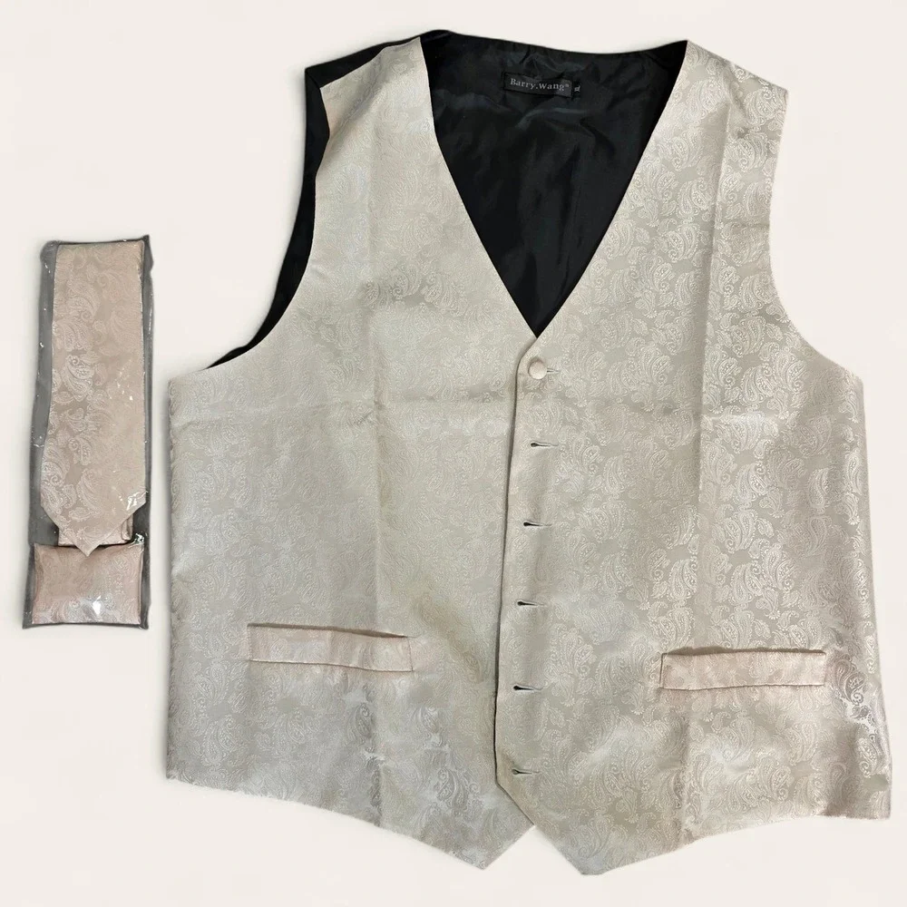 Hi-Tie & Barry Wang Mens Vest Lot 7pc Paisley Jacquard XL/L Multi Formal Wedding